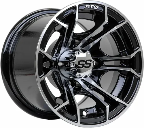 GTW Spyder - Rueda de aluminio para carrito de golf de 10 pulgadas 10x7 | 4-4 Perno | Desplazamiento 3:4 (Mecanizado/Negro)