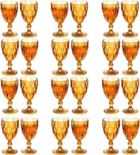 Vista 15 de Juego de 6 copas de vino vintage, de plástico, reutilizables, de 12 onzas, copas de agua de colores, patrón único en relieve, copas de vino