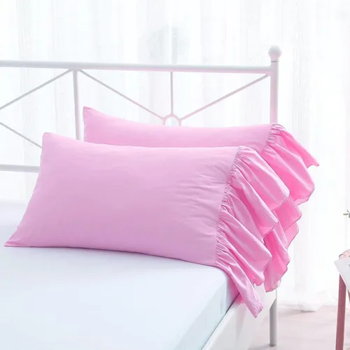 Vista 19 de Fundas de almohada grises con volantes largos de cortinas, fundas de almohada grises de algodón puro, tamaño estándar 20"X26", paquete de 2