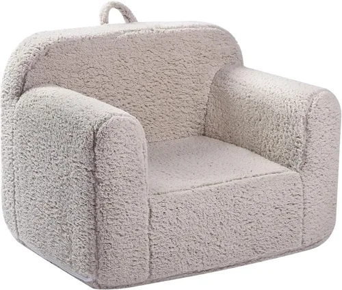 MOMCAYWEX Silla de sherpa suave y cómoda para niños, silla de espuma para niños y niñas, color gris claro