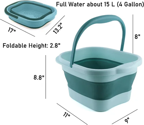 Vista 2 de Cubo Plegable para Baño de Pies con Mango, Cubo de Masaje de Hidromasaje Plegable de Plástico con Masajeador de Punto de Acupuntura para Lavado
