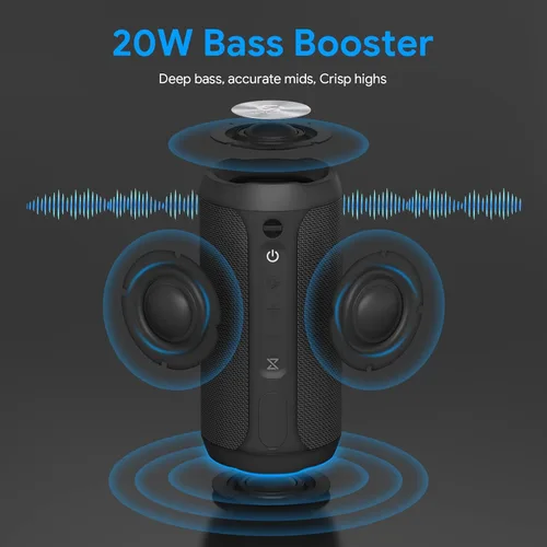 Vista 3 de Altavoces Bluetooth Altavoz inalámbrico portátil con subwoofer, altavoz estéreo TWS de 20 W con tiempo de reproducción de 8 horas, altavoz Bluetooth