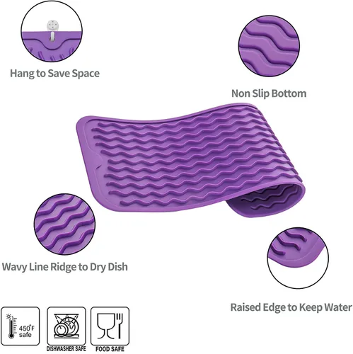 Vista 982 de MicoYang Alfombrilla de Silicona para Secar Platos de Múltiples Usos, Fácil de Limpiar, Ecológica, Alfombrilla de Silicona Resistente al Calor