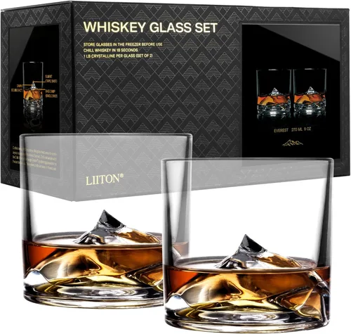 Vista 12 de LIITON American Peaks - Juego de 4 vasos de whisky de cristal pesado, vaso de bourbon grueso congelable de 1 libra cada uno, regalos de whisky