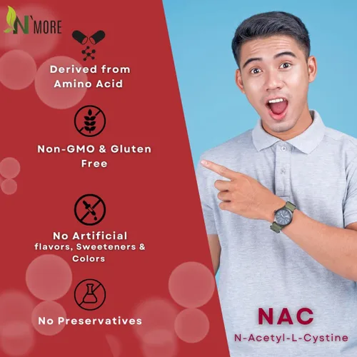 Vista 4 de N'More N-acetil-cisteína (NAC) 600 mg 60 cápsulas vegetales sin OMG, sin gluten