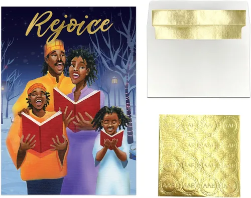 Vista 15 de African American Expressions - Juego de tarjetas navideñas en relieve en caja - Diseños de temporada inspiradores - Juego de 15 (5x7) tarjetas