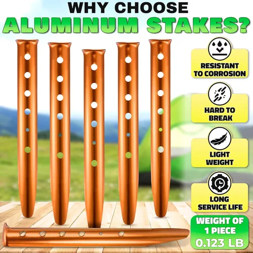 Vista 3 de 6 Pack Snow Stakes for Winter - 12.6" Lightweight Aluminum Tent Stakes for Sand, Snow & Soft Ground, Vibrant Color and Wind-Resistant, Durable and