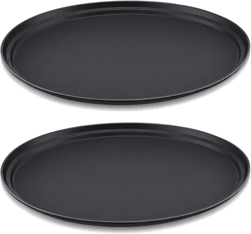 FillTouch 2 bandejas de 24 x 29 pulgadas para restaurante, de plástico PP negro, antideslizante, con forro de goma, bandeja ovalada grande para