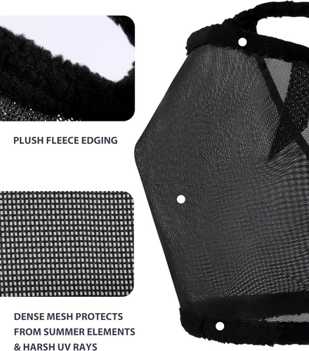 Vista 4 de Harrison Howard Máscara de malla redonda para mosca de caballo, protección UV, con borde acolchado de vellón, negro, S