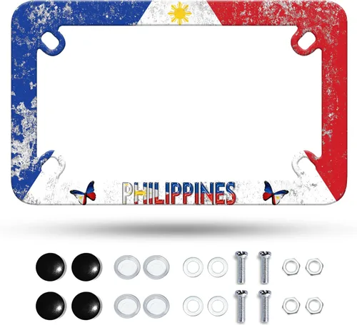 Vista 11 de Marco de matrícula de motocicleta Adventure Awaits con estampado tribal de montaña, material de acero inoxidable, divertido soporte para placa