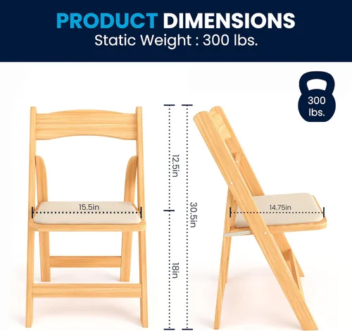 Vista 112 de HERCULES™ silla plegable de madera blanca, con asiento acolchado, Vinilo, Mahogany