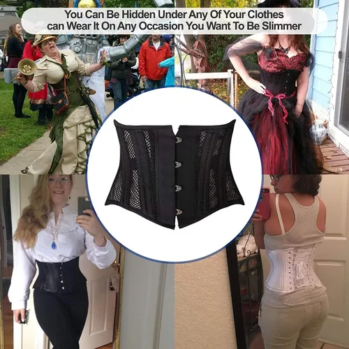 Vista 5 de SHAPERX Corsé de acero 26 para mujer, corsé corto con huesos, torso de entrenamiento de cintura resistente