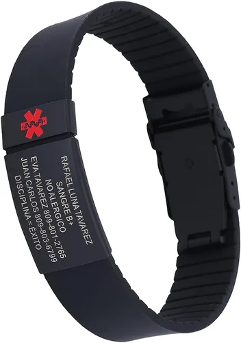 TINGKU Pulsera de alerta médica deportiva personalizada para hombres, pulsera de silicona de seguridad SOS, pulseras de identificación médica para