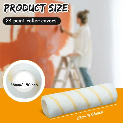 Vista 2 de Paquete de 24 cubiertas de rodillos de pintura de microfibra de 9 x 1/2 pulgadas, fundas grandes de poliéster para pintar paredes, techos, Amarillo