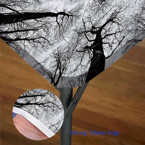 Vista 5 de Mantel cuadrado para decoración de bosque, tapas de invierno aterradoras de los árboles, cubierta cuadrada oscura para mesa de comedor, se adapta a