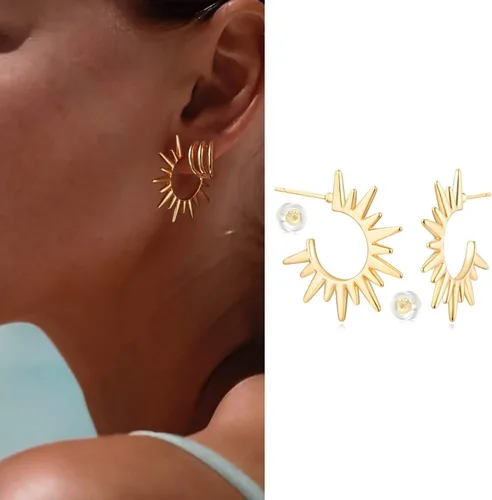 Vista 3 de MYEARS - Arracadas para mujer, con forma de C abierta, con relleno de oro de 14 quilates, joyería pequeña, sencilla, hecha a mano e hipoalergénica