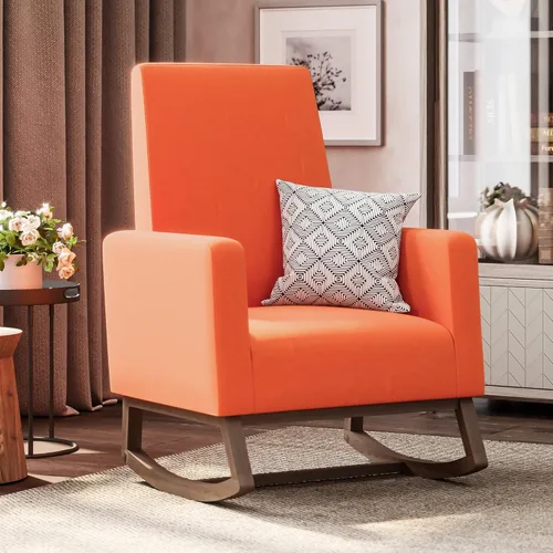 Vista 2 de BELLEZE Mecedora moderna, mecedora para guardería con cómodo asiento acolchado, base de madera maciza, sillón tapizado de tela para sala de estar