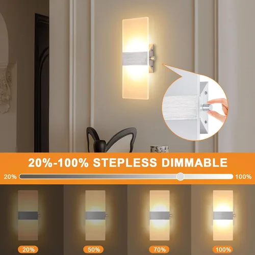 Vista 2 de Lightess Apliques de pared modernos con interruptor regulable. Lámpara de pared LED de 12 W, de acrílico, con luz superior e inferior
