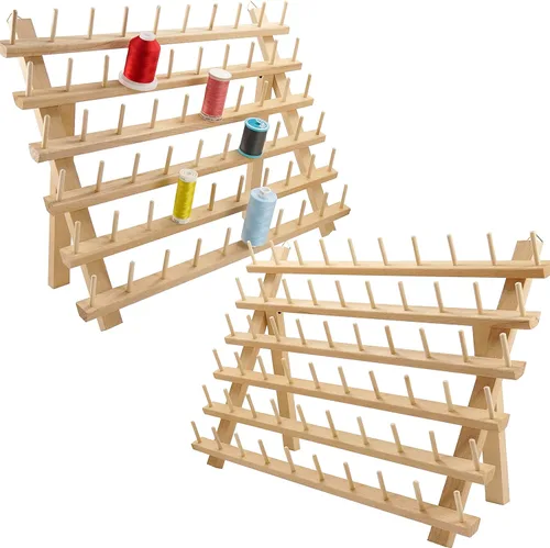 New brothread Estante de madera para carretes de hilo de 2x60Organizador de hilos con ganchos para colgar para hilos de bordado, acolchado y cosido