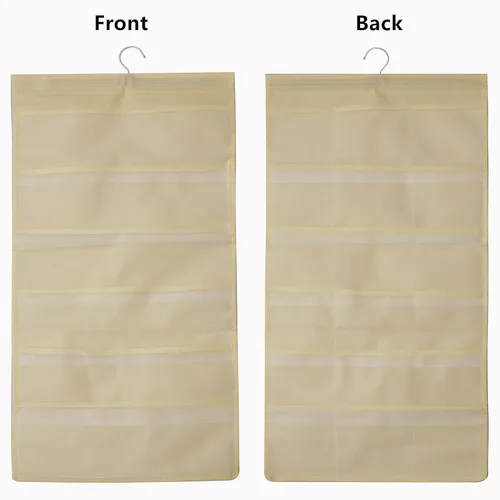 Vista 2 de Organizador de armario de doble cara con bolsillos de malla para colgar, para ropa interior, brasier, calcetines, accesorios con percha, total de 24