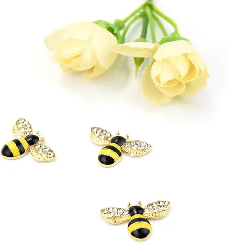 Vista 2 de Pistha 40 dijes de abeja esmaltados con diamantes de imitación, adornos de abeja de aleación para proyectos de manualidades, multicolor (amarillo)