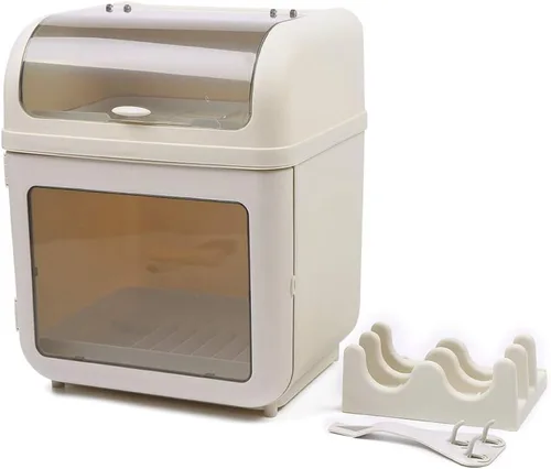 Vista 9 de Escurridor de platos de plástico, escurridor de platos de 2 niveles para encimera de cocina, estante de secado de platos de cocina con drenaje, tapa