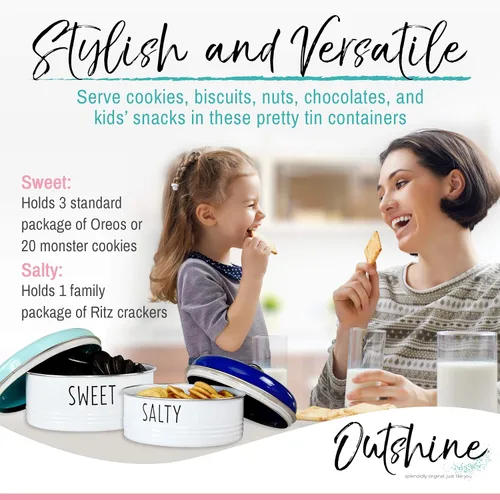 Vista 4 de OUTSHINE Tarro rústico para galletas con tapas herméticas, juego de 2 tarros de galletas de granja, color azul/menta, tarro de galletas de amigos