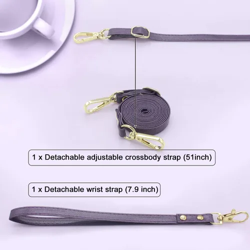 Vista 5 de Lacass Compatible con iPhone 13 Pro Max de 6.7 pulgadas 2021, cadena cruzada con doble cremallera, desmontable, magnética, de piel, para muñeca, 13