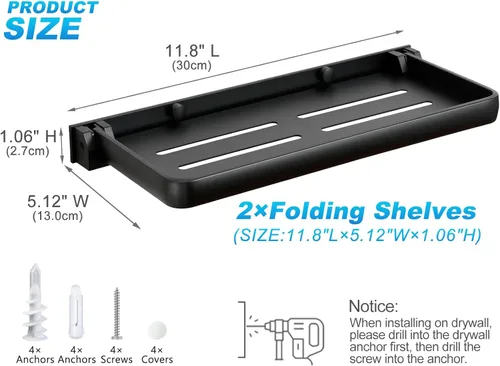 Vista 3 de Pequeño estante plegable de pared para baño y caravana, plegable a 90° e impermeable, pequeño estante de metal flotante para lavandería, inodoro