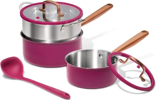 Vista 11 de CAROTE Juego de cacerolas de acero inoxidable de 1.5 cuartos y 3.0 cuartos de galón, sartenes de acero inoxidable de tres capas con tapas, ollas