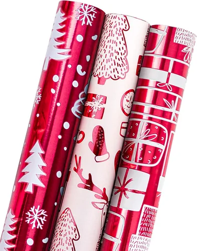Vista 16 de MAYPLUSS - Rollo de papel de regalo para Navidad - mini-rollo, 17 pulgadas x 120 pulgadas por rollo - 3 diferentes diseños navideños en negro