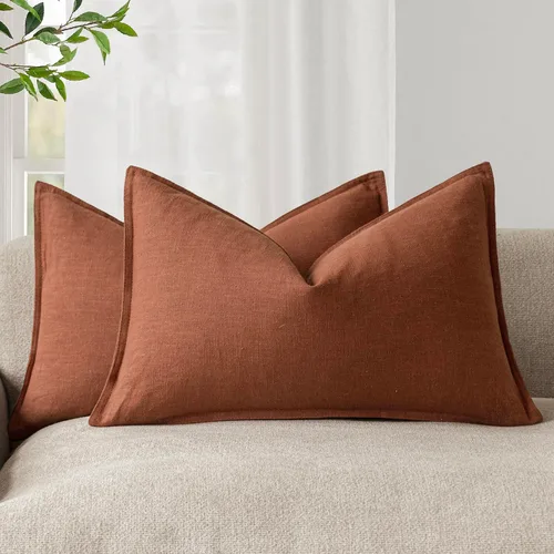 Vista 85 de Foindtower Paquete de 2, Fundas Decorativas de Almohada de Lino Sólido, Funda de Cojín de Acento Suave, Estilo Boho Campestre, Funda de Almohada