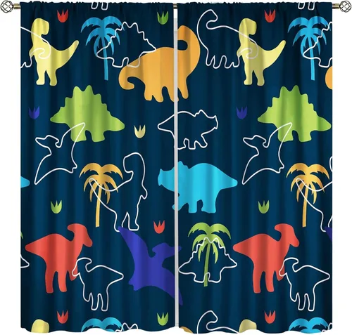 Cortinas de dinosaurio para niños, tratamientos de ventana de dinosaurio de dibujos animados para dormitorio de niños, decoración de guardería,