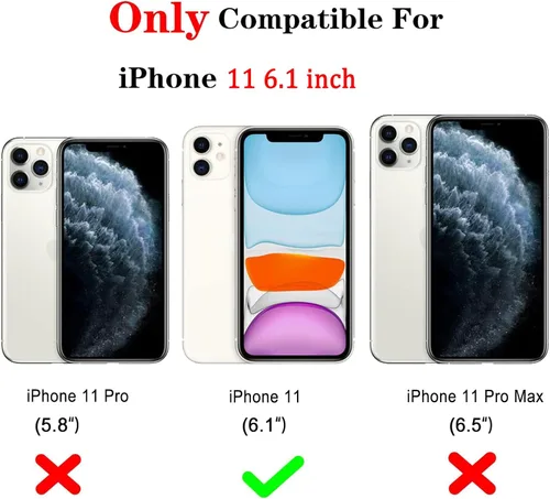Vista 6 de RANYOK Funda tipo cartera compatible con iPhone 11 (6.1 pulgadas), piel sintética de alta calidad, con cremallera, cartera con bloqueo RFID y correa