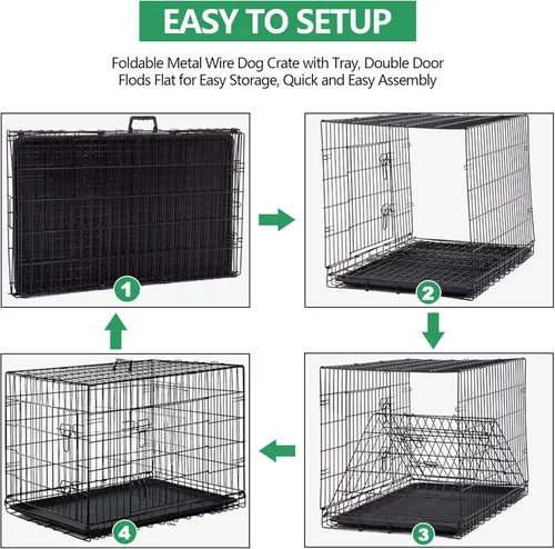 Vista 5 de Jaula para perros pequeños de 24 pulgadas, jaulas resistentes para perros pequeños, jaula plegable de alambre de metal con bandejas extraíbles