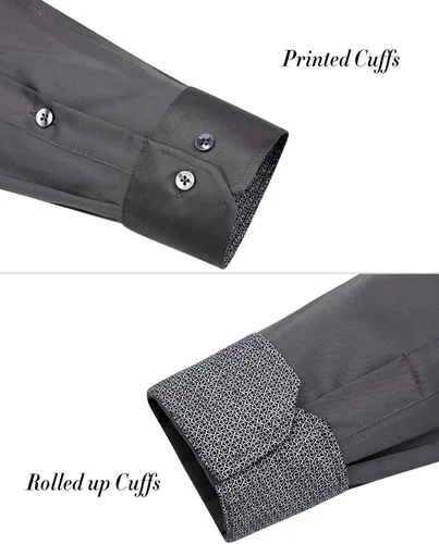 Vista 6 de J.VER Camisa de vestir de manga larga para hombre, estilo informal, elástica, sin arrugas, ajuste regular, abotonada