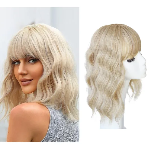 Vista 2 de viviaBella Peluca de cabello sintético con flequillo, para mujeres y niñas (13 pulgadas, rubio mixto)