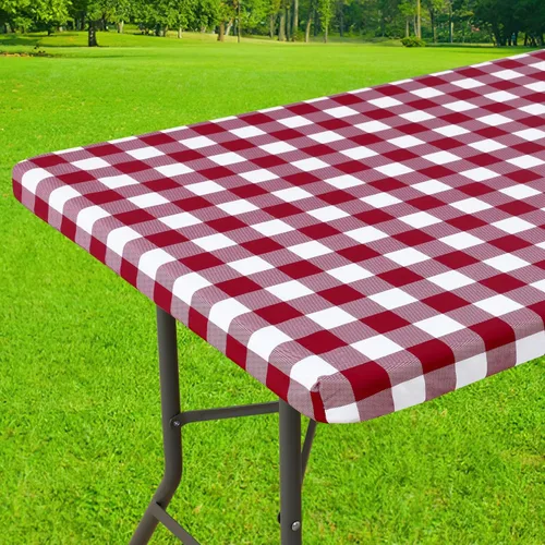 Vista 15 de Smiry Mantel cuadrado de pícnic, manteles de vinilo elásticos impermeables, fundas de mesa de lana cuadriculada con parte trasera de franela