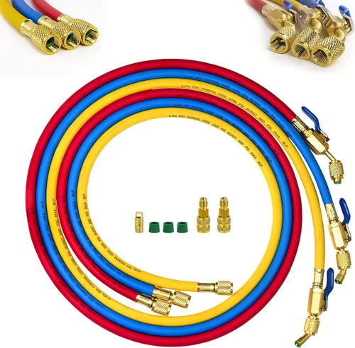 Mangueras HVAC 29986 Plus II de 1/4 pulgadas, ranura de alivio de presión personalizada, adaptador de conversión R-410A, mangueras compactas de