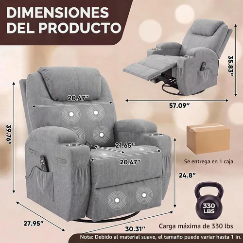 Vista 3 de JUMMICO Pequeño sillón reclinable giratorio con masaje