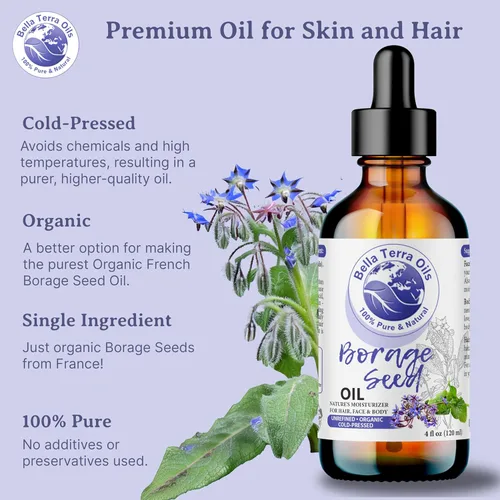 Vista 8 de Bella Terra Oils - Aceite de semilla de borraja orgánico de 4 onzas, lleno de GLA, abraza la esencia del borraje orgánico puro, rico en vitaminas A