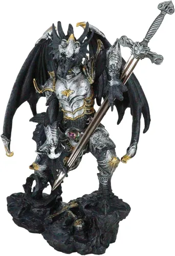 Vista 4 de Ebros Gift Gran Hyperion - Estatua de espada de hoja de daga dorada dorada con dragón blindado plateado de 12.25 pulgadas de alto, abrecartas