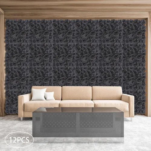 Vista 4 de Paneles de pared de flores 3D, 12 paneles de pared de flores artificiales, rosas de seda, fondo de pared de flores sintéticas decorativas