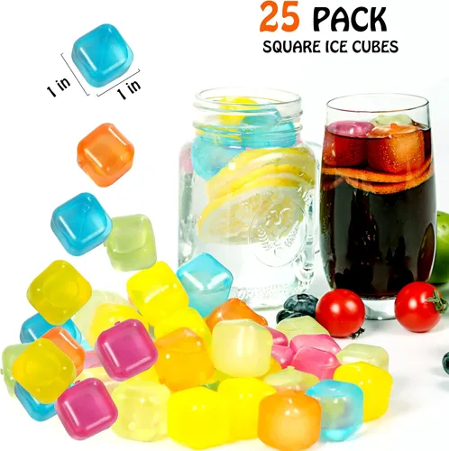 Vista 3 de Cubos de hielo de plástico reutilizables, paquete de 25 cubos de hielo coloridos recongelables para bebidas, whisky, vodka o café, cubos de hielo