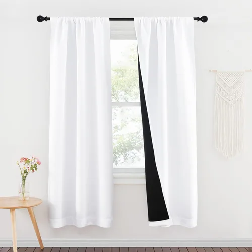 Vista 98 de NICETOWN Biscotti Beige 100% Cortinas opacas de 45" de largo para cocina, bolsillo con varilla para sótano completamente opaco, cortinas térmicas