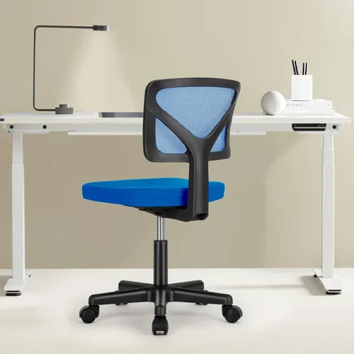 Vista 13 de Sweetcrispy Silla de escritorio de oficina pequeña, ergonómica, con respaldo bajo, de malla, giratorias, con ruedas, asiento cómodo sin brazos
