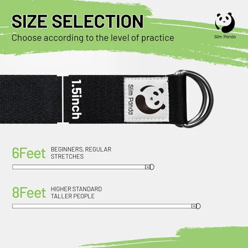 Vista 2 de Correa de yoga Slim Panda para estiramiento, Correa de yoga de algodón con hebilla ajustable en forma de D, Correa de yoga no elástica para pilates