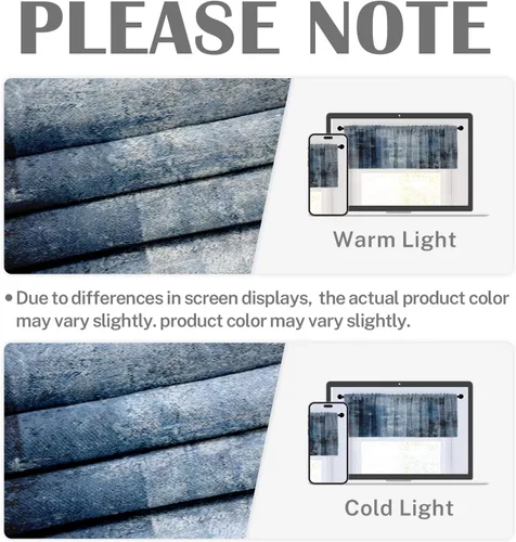 Vista 6 de Emvency Paquete de 2 cenefas para ventana, cortinas opacas de arte moderno abstracto azul, cortinas ajustables para ventanas, sala de estar, cocina