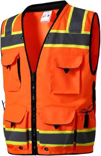 Vista 11 de SKSAFETY Chaleco de seguridad de nivel profesional de 12 bolsillos, chaleco de alta visibilidad Clase 2, ANSI/ISEA