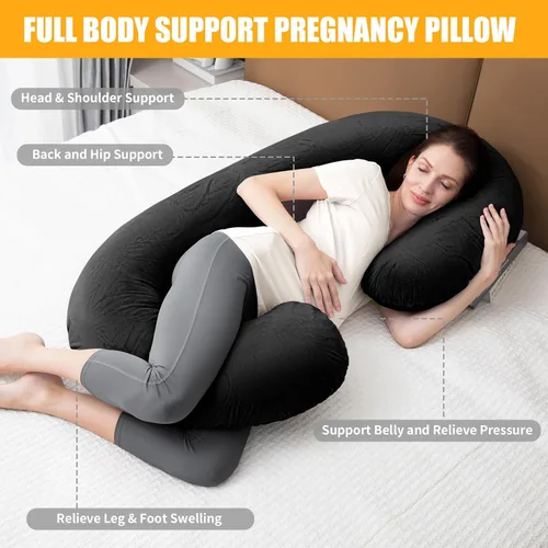 Vista 2 de 1 MIDDLE ONE Almohada de embarazo, almohada de cuerpo completo en forma de C para mujeres embarazadas para apoyo de maternidad con funda (negro)